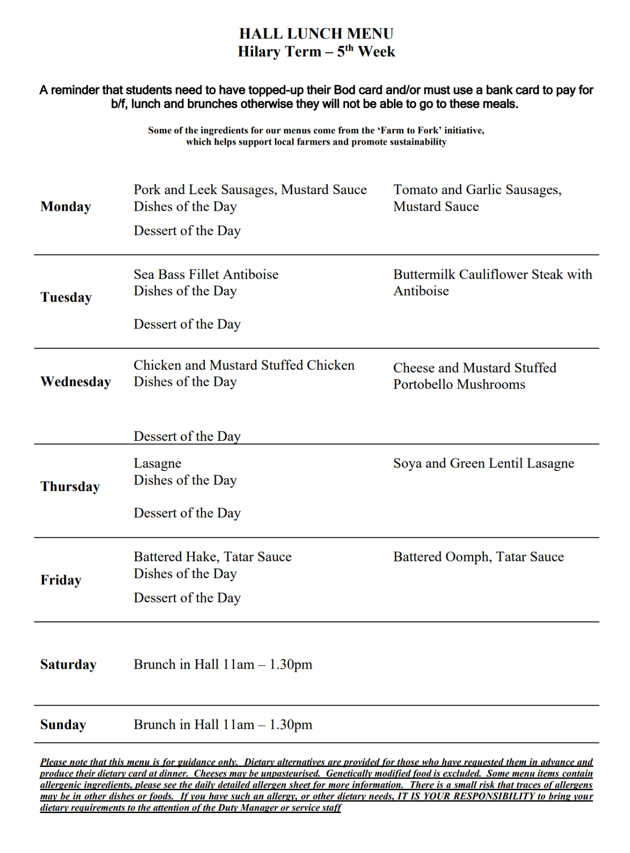 Example Lunch Menu